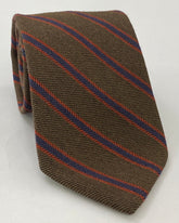 Navy Blue & Burnt Orange Stripe on Dark Chocolate Cashmere Tie GSCT-2